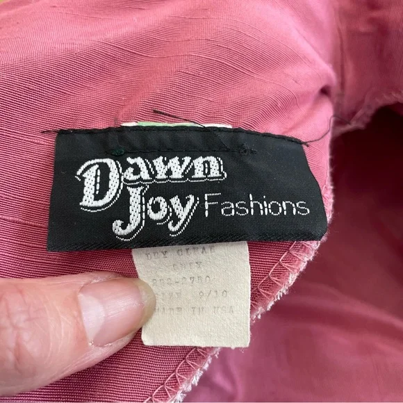 Vintage Dawn Joy Mauve Dress Peplum Waist Long Sleeve Lace Collar Size 9/10 - Picture 8 of 8